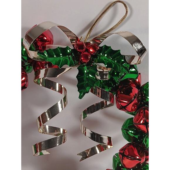Vintage Metal Red Green Jingle Bell Wreath Christmas Wall Door Hanging 10" - Picture 4 of 12